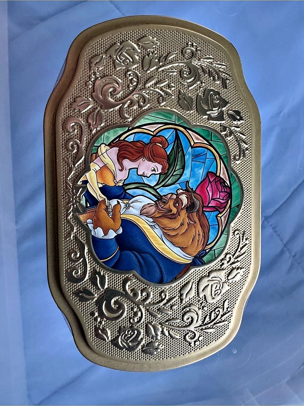 Tokyo Disney Decorative Beauty and the Beast Trinket Case Gold & Blue
